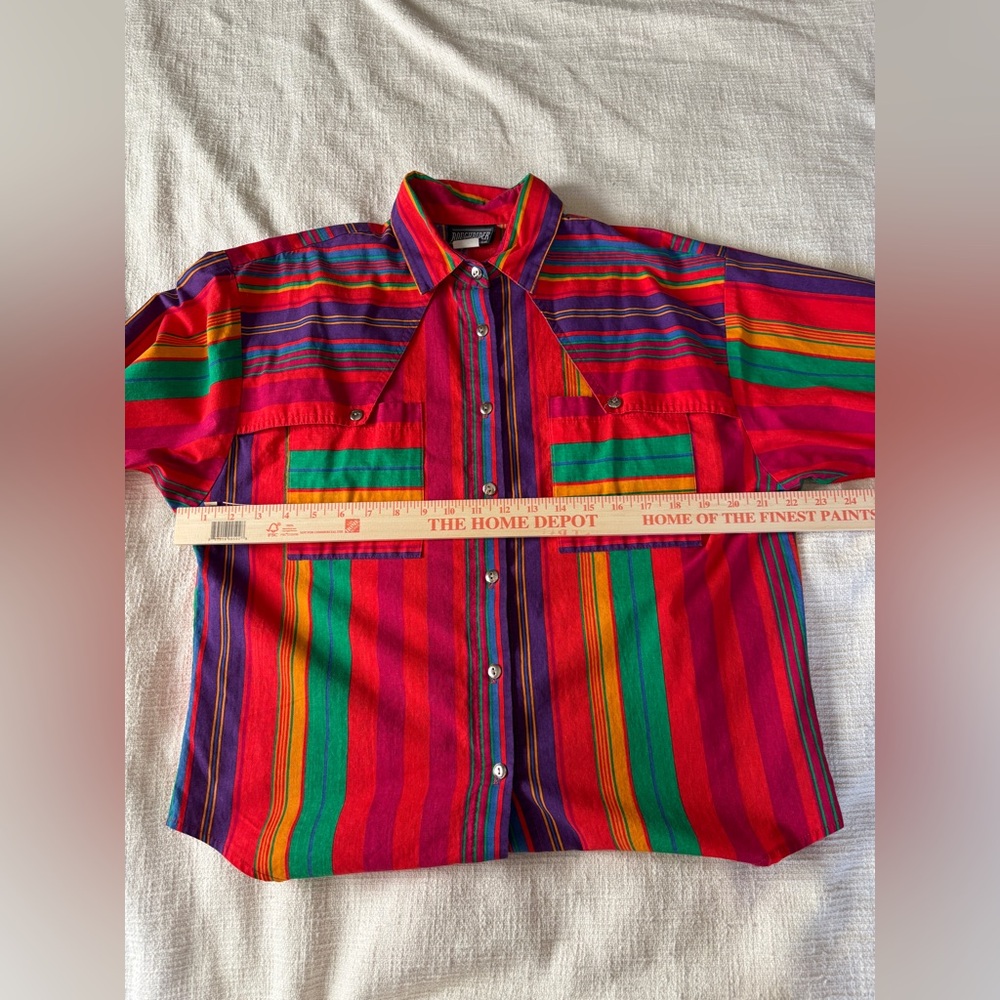 Roughrider Vintage Cotton Cowgirl Colorful Striped Women Large Button Up - Picture 8 of 8